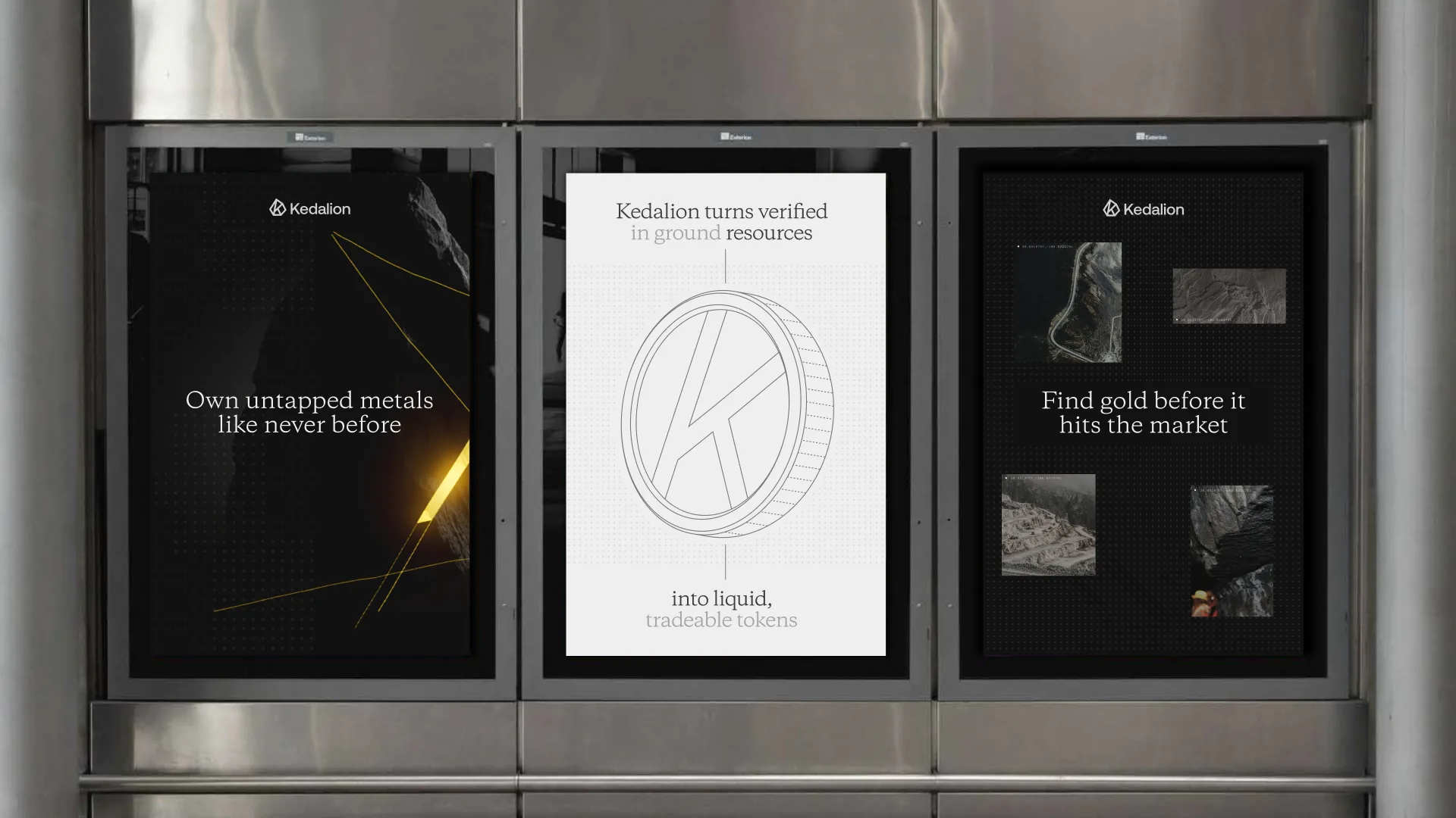 Kedalion brand campaign mockups displayed on subway advertising panels