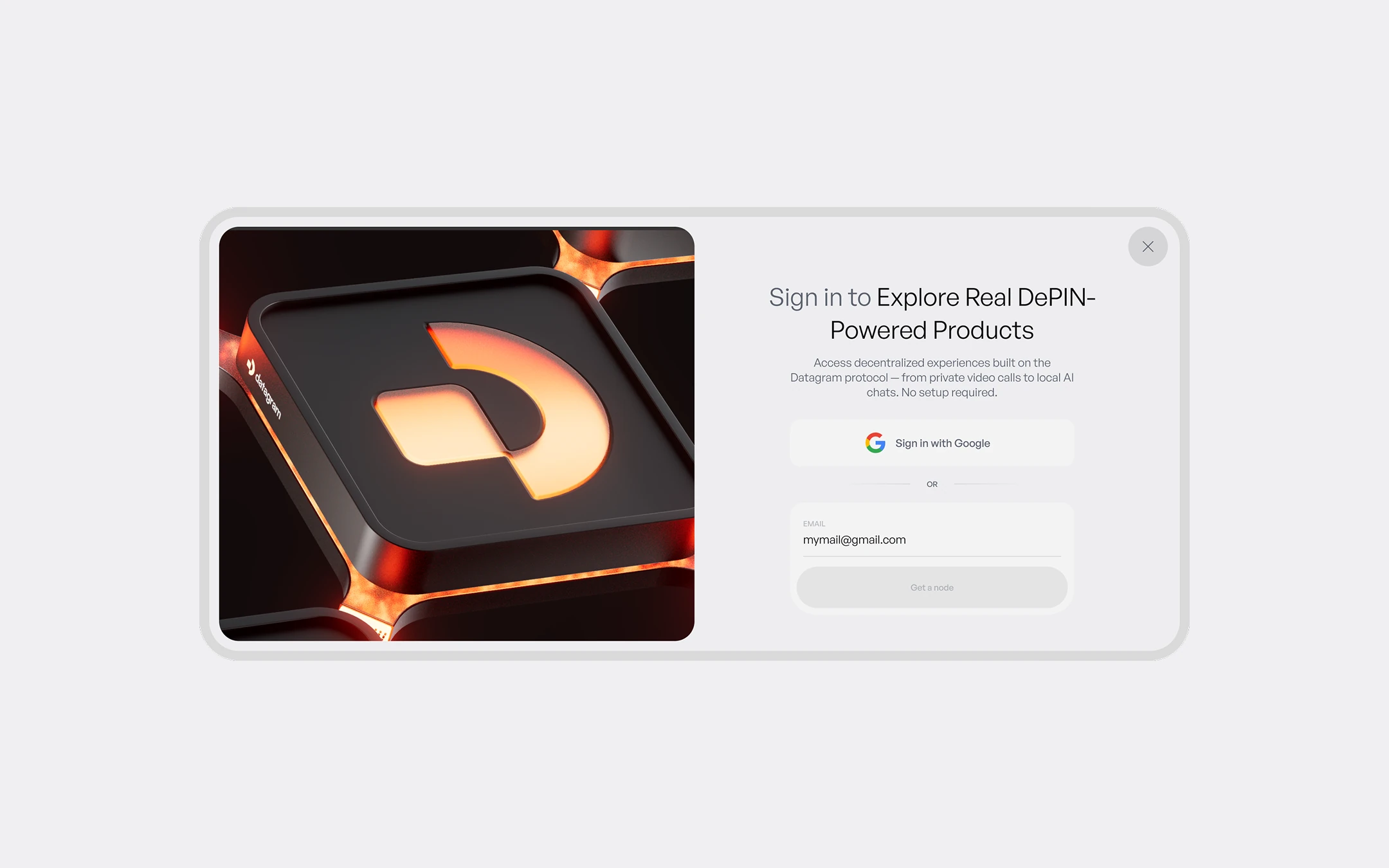 Datagram product sign-in interface