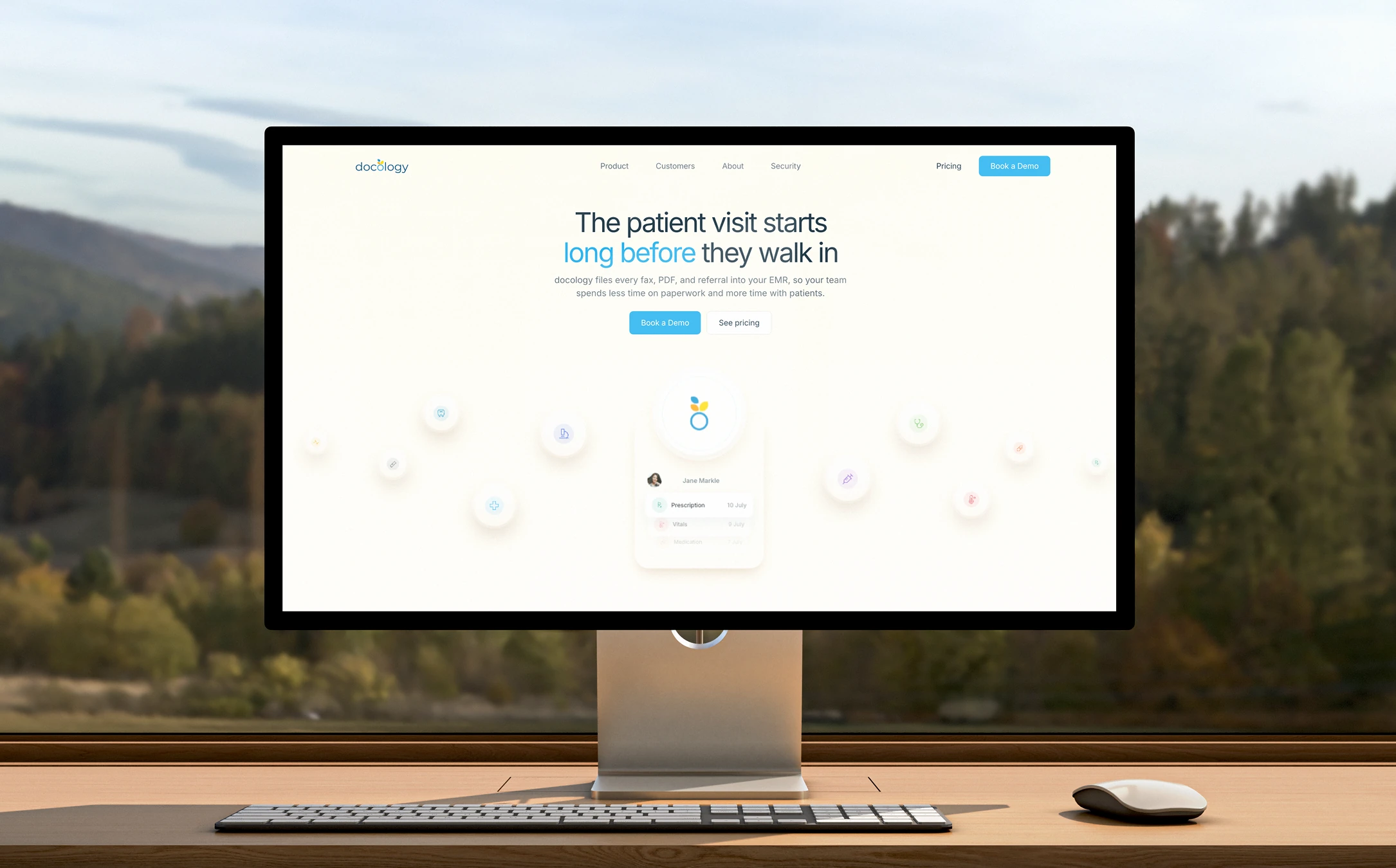 docology homepage on a desktop monitor: the patient visit starts long before they walk in