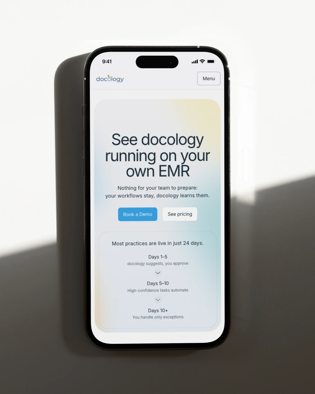 docology mobile page: see docology running on your own EMR