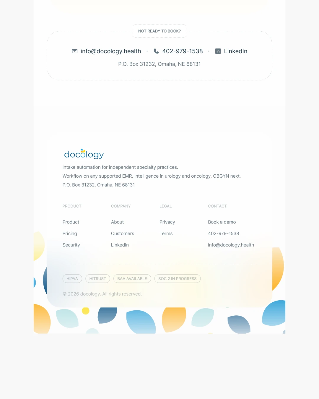 docology contact section and footer