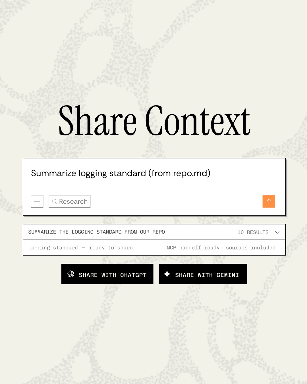DRIA Share Context static with handoff to ChatGPT and Gemini