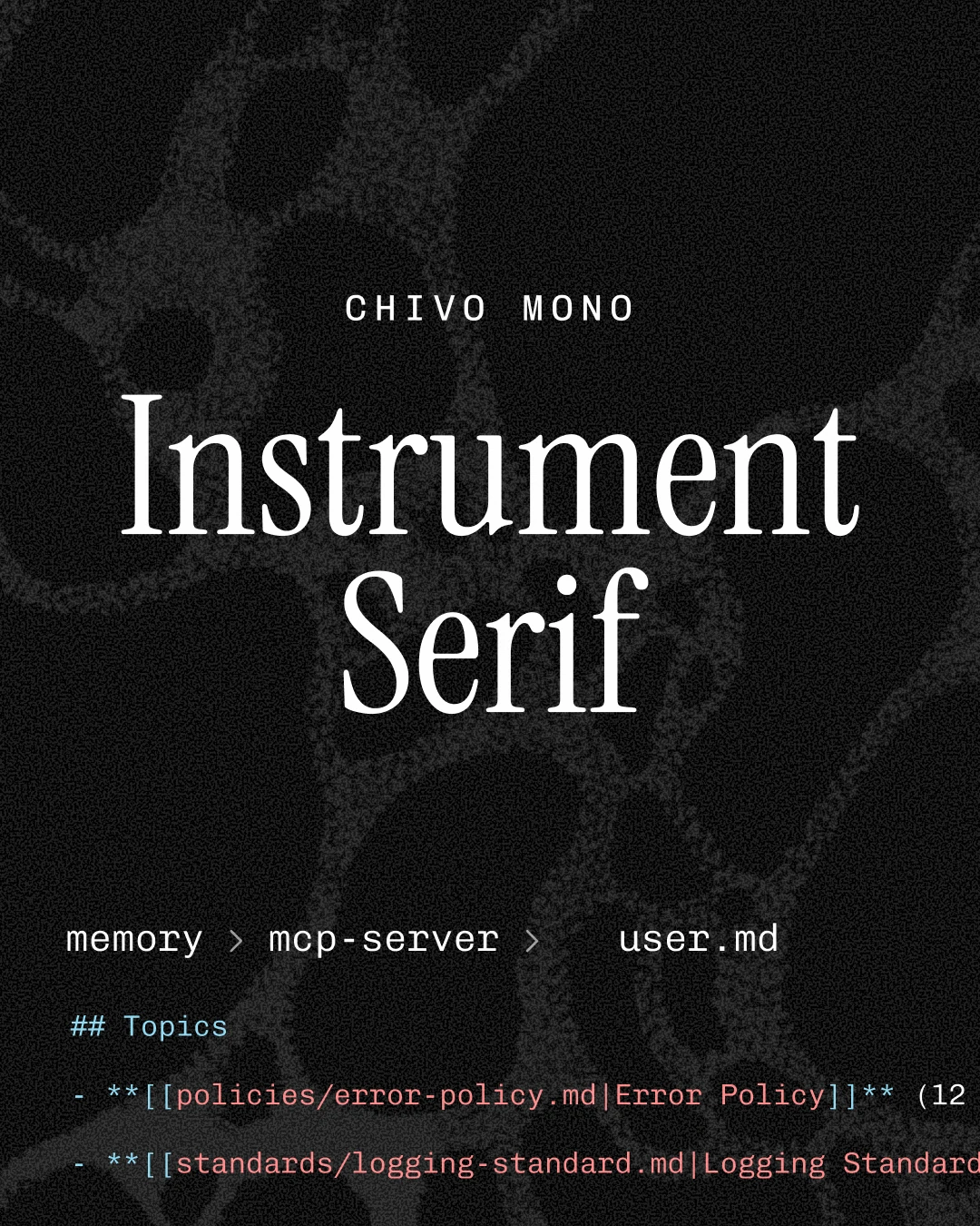 DRIA type specimen: Instrument Serif and Chivo Mono
