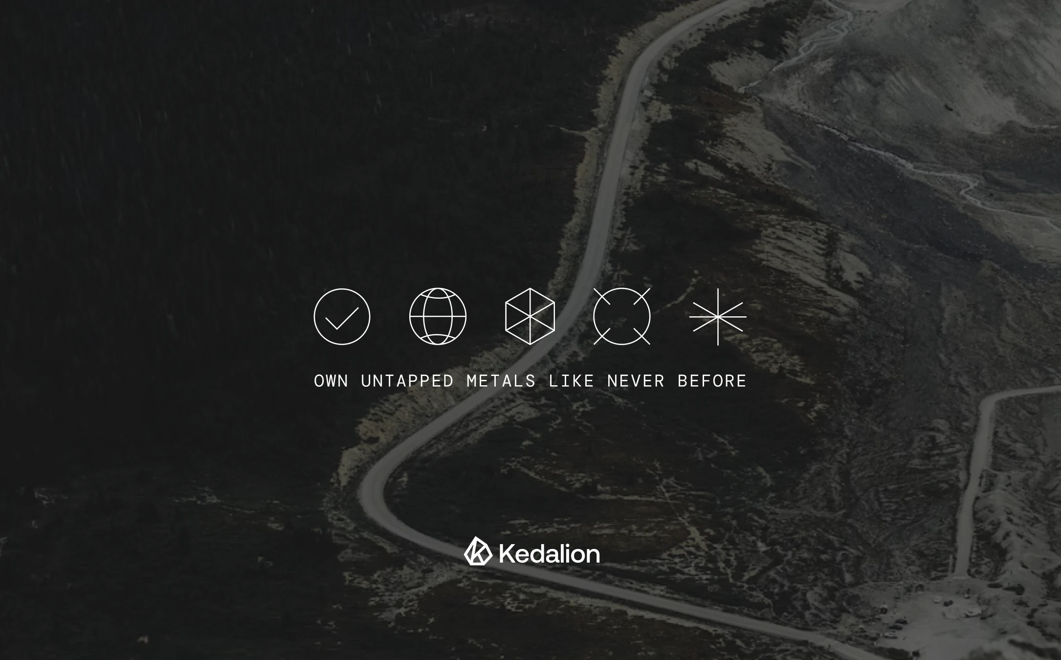 Kedalion icon set over aerial mining terrain: own untapped metals like never before