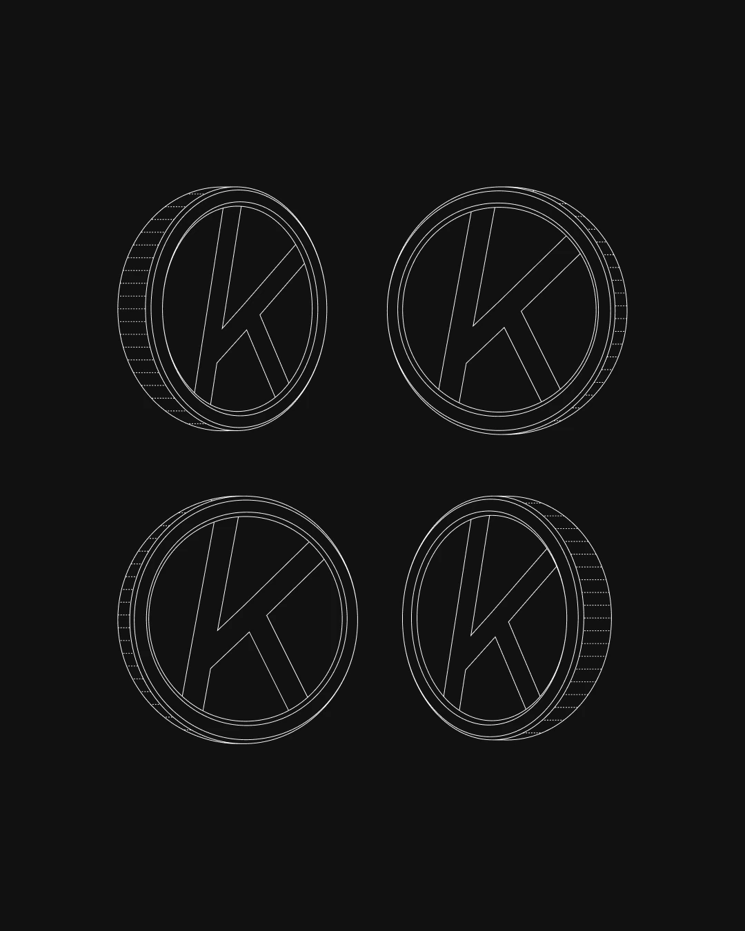 Kedalion coin illustration in four rotations