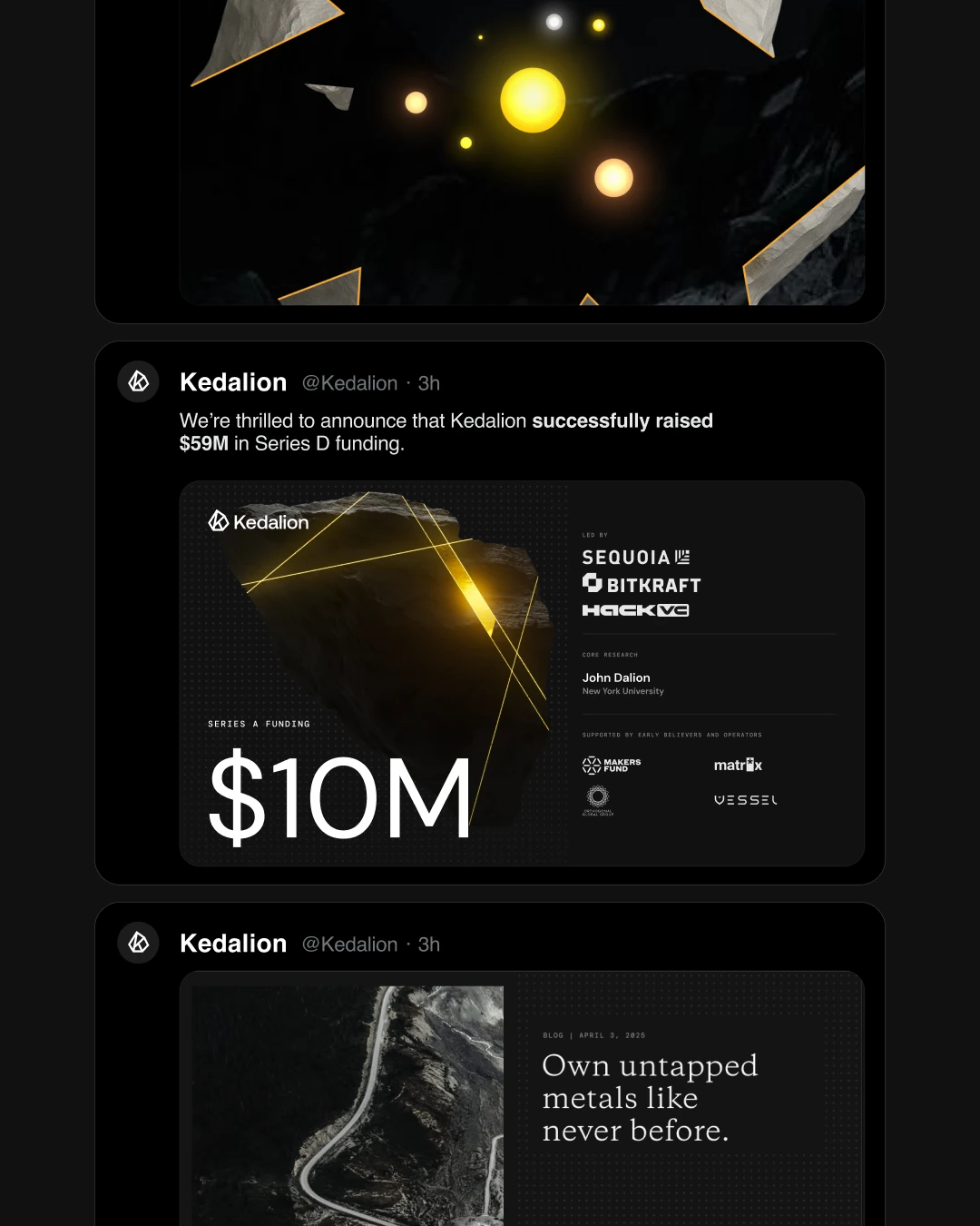Kedalion funding announcement social posts
