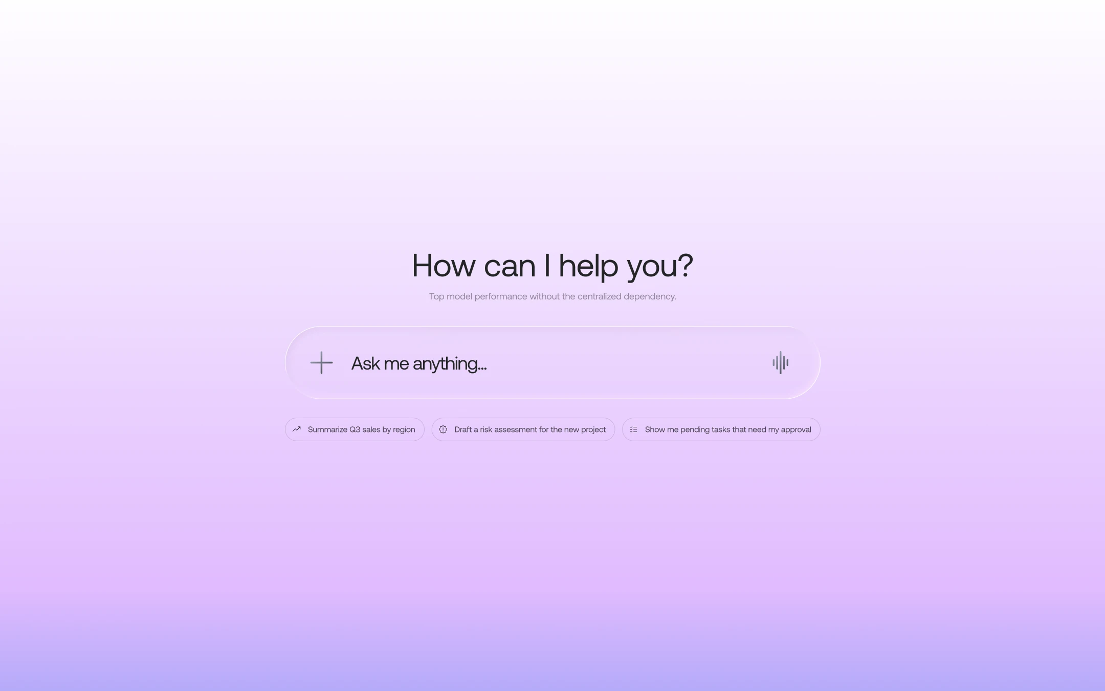 OSMI AI assistant interface — 'How can I help you?' with prompts for sales summaries, risk assessments and pending tasks