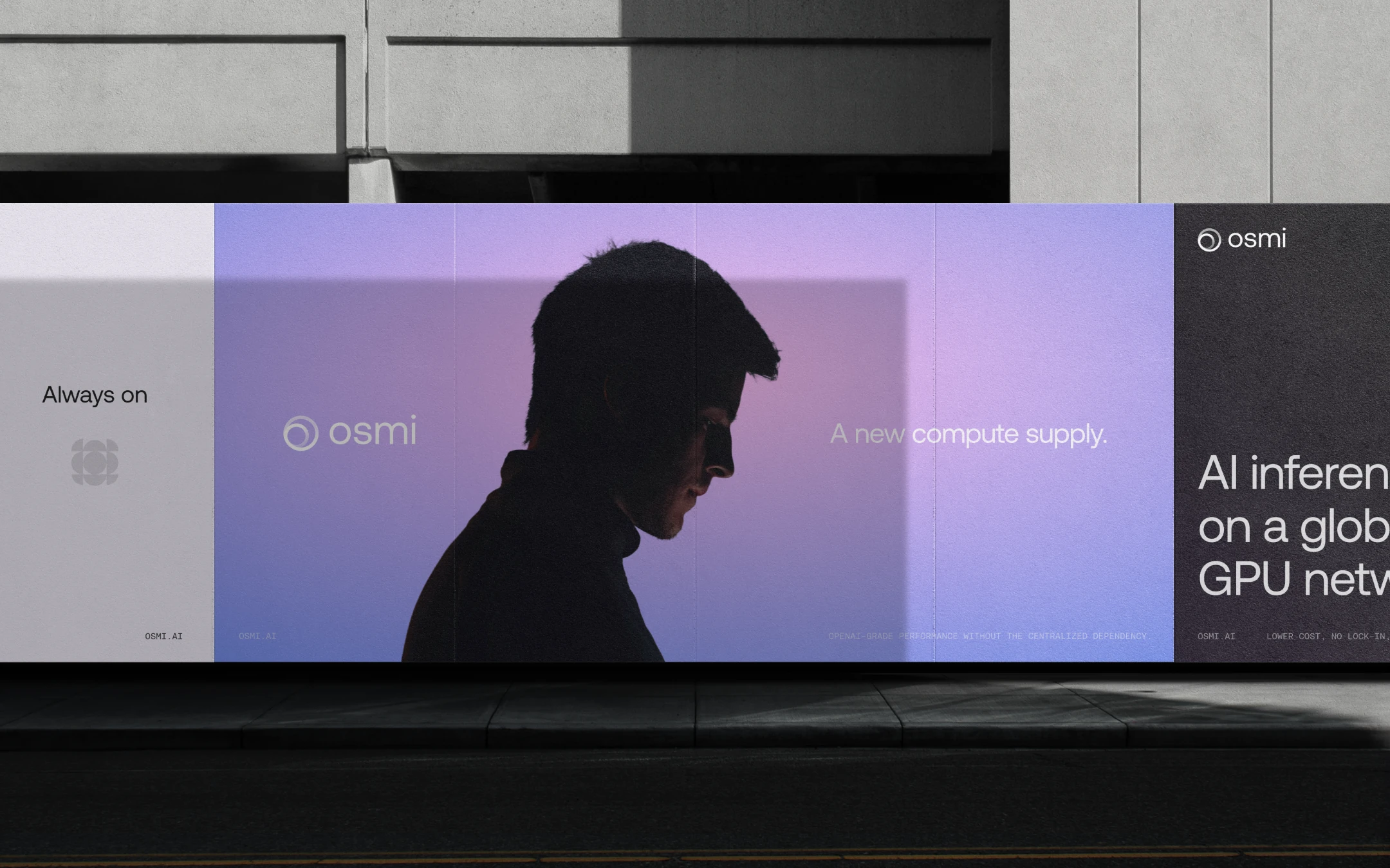 OSMI AI brand campaign on outdoor billboards — 'A new compute supply'