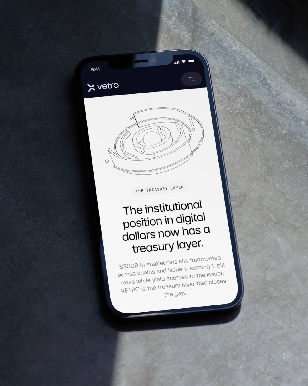 Vetro website on mobile: the institutional position in digital dollars